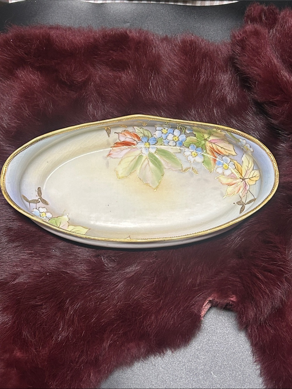 Hand-Painted Floral Porcelain Serving Platter - Pastel Flowers & Gold Trim